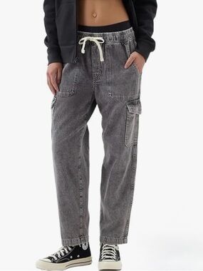 GAP Denim Easy Jeans Gray Wash Cargo Jogger Elastic Waist Drawstring M